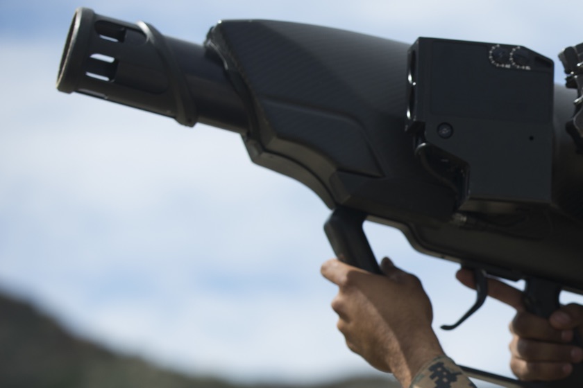 SkyWall 100 net-capture launcher held by a US Marine